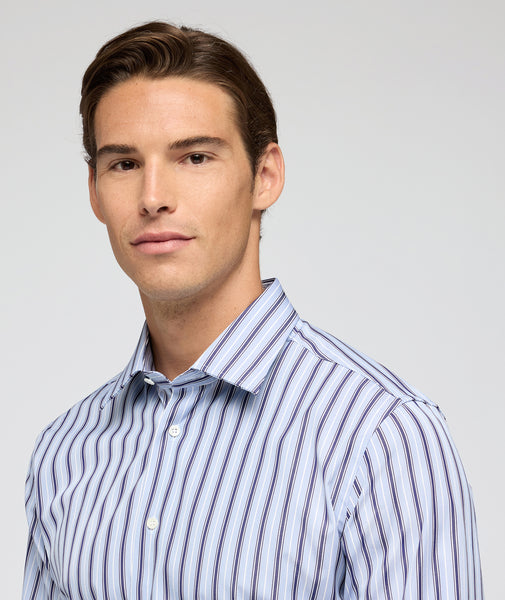 Chemise en coton à rayures bleu clair et bleues