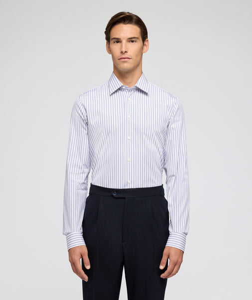 Chemise en coton à rayures bleu clair et violettes