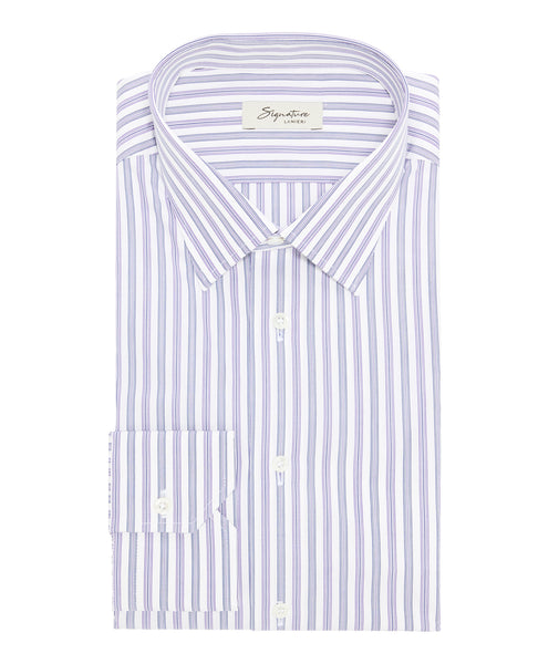 Chemise en coton à rayures bleu clair et violettes