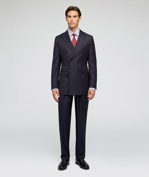 Abito in lana gessato blu navy e marrone