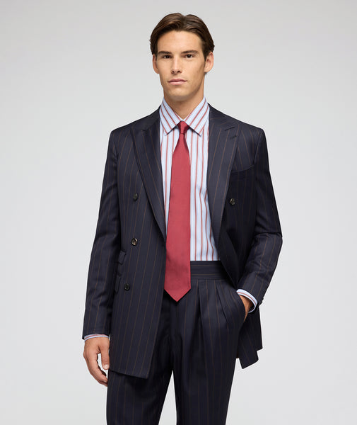 Abito in lana gessato blu navy e marrone
