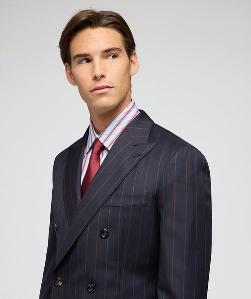 Abito in lana gessato blu navy e marrone