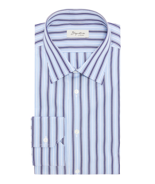 Chemise en coton à rayures bleu clair et bleues