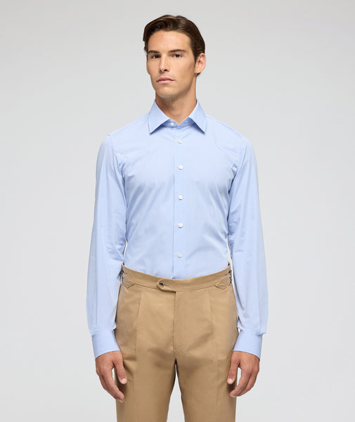 Chemise Coton Bleu Ciel à Micro Carreaux