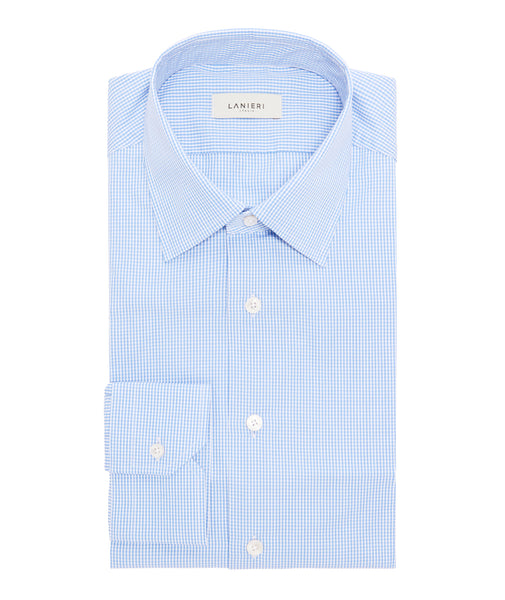 Chemise Coton Bleu Ciel à Micro Carreaux