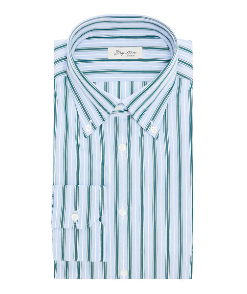 Chemise en coton à rayures bleu clair et vertes