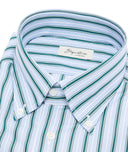 Camicia in cotone rigata azzurro e verde