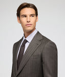 Brown twill wool suit with lilac stripe