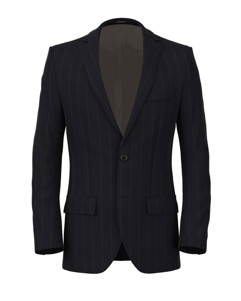 Veste en laine à fines rayures verticales bleu marine et marron